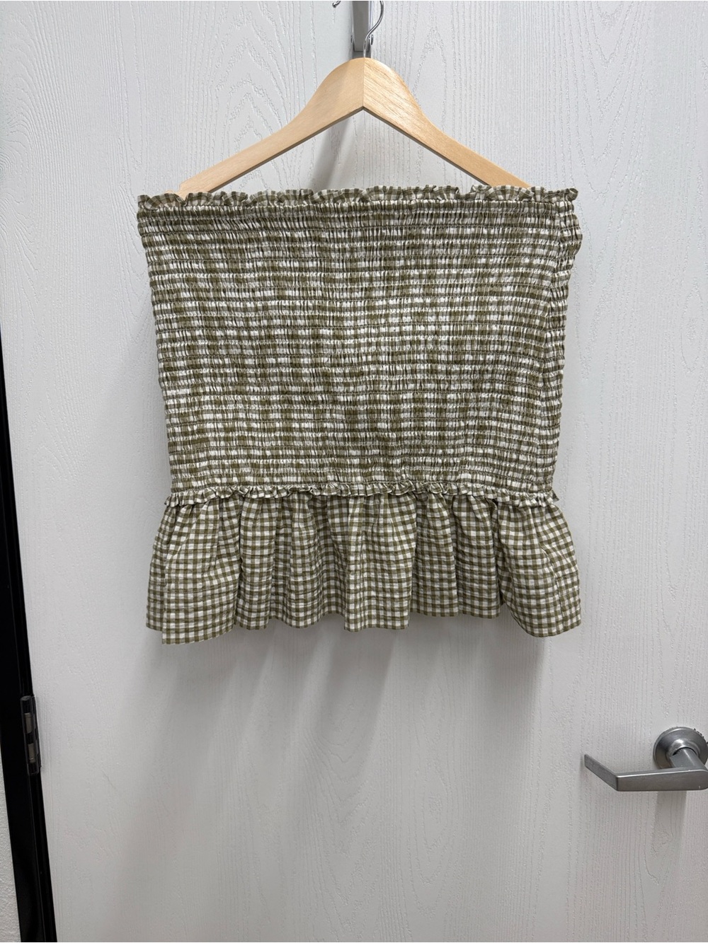 NWT-Veronica Beard Gingham Ruffle Hem Mini Skirt - Cream/Green - Picture 5 of 5